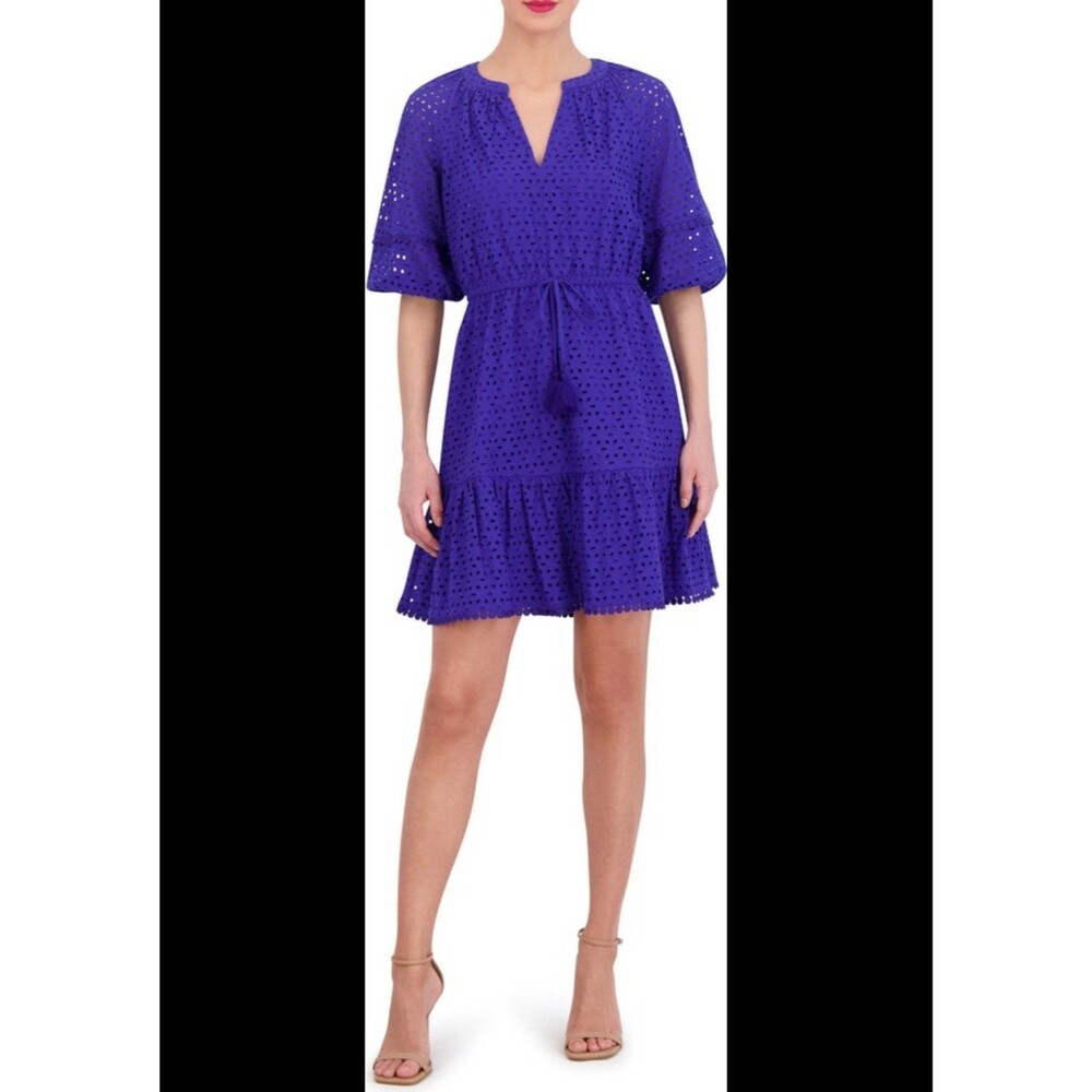Vince Camuto Eyelet Balloon Sleeve Dress Royal Blue Sz 14
